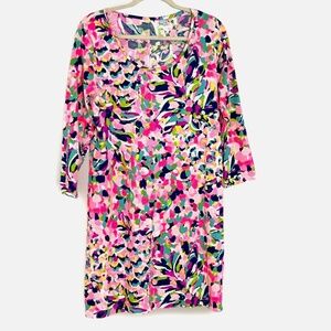 Lilly Pulitzer Beacon Pina Colada Club Dress Womens L Pima Cotton 3/4 Sleeve